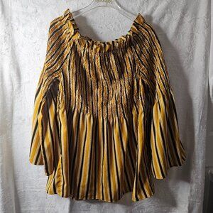 Speed Limit MPH Women's Top Blouse Elastic Upper Yellow Striped Size 2X